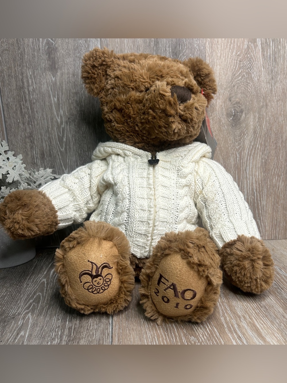 NWT FAO Schwarz 2010 Collectible TeddyBear 13th Edition Cable Knit Sweater Plush